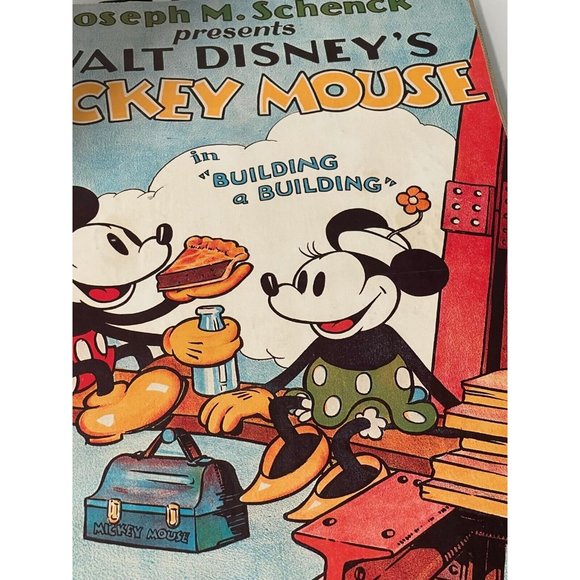 Vintage Walt Disney Mickey Mouse Building a Building Movie Poster Wood Plaque - Picture 8 of 10